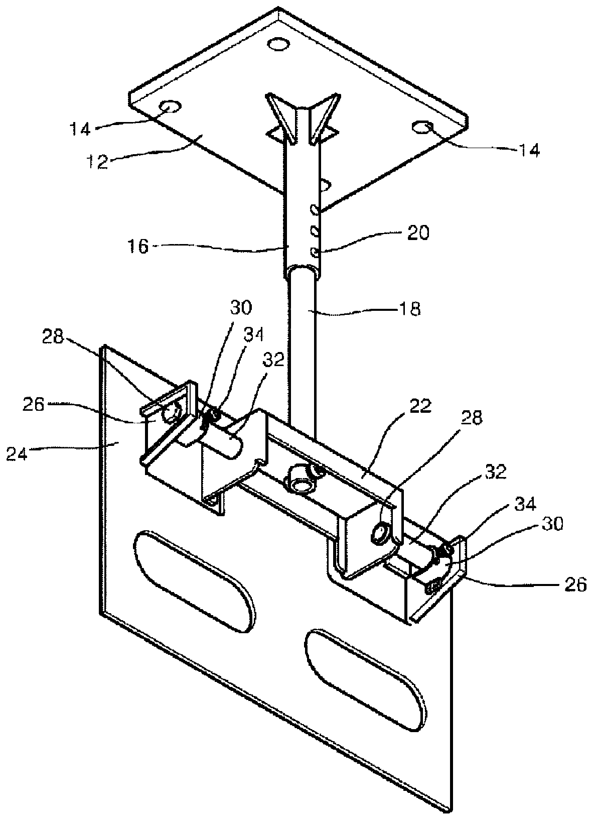 Ceiling-type display position adjusting device link employing gear structure