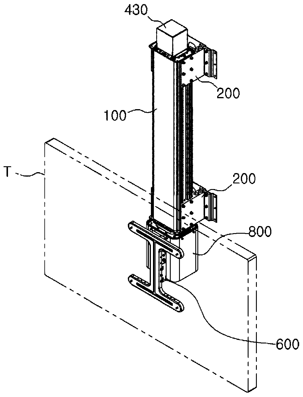 Ceiling-type display position adjusting device link employing gear structure