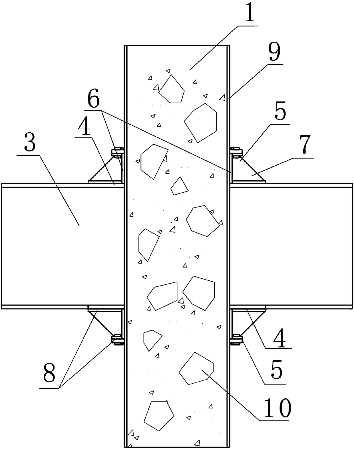 Double narrow ring plate-frp joint of thin-walled steel pipe recycled mixed columns and steel beams