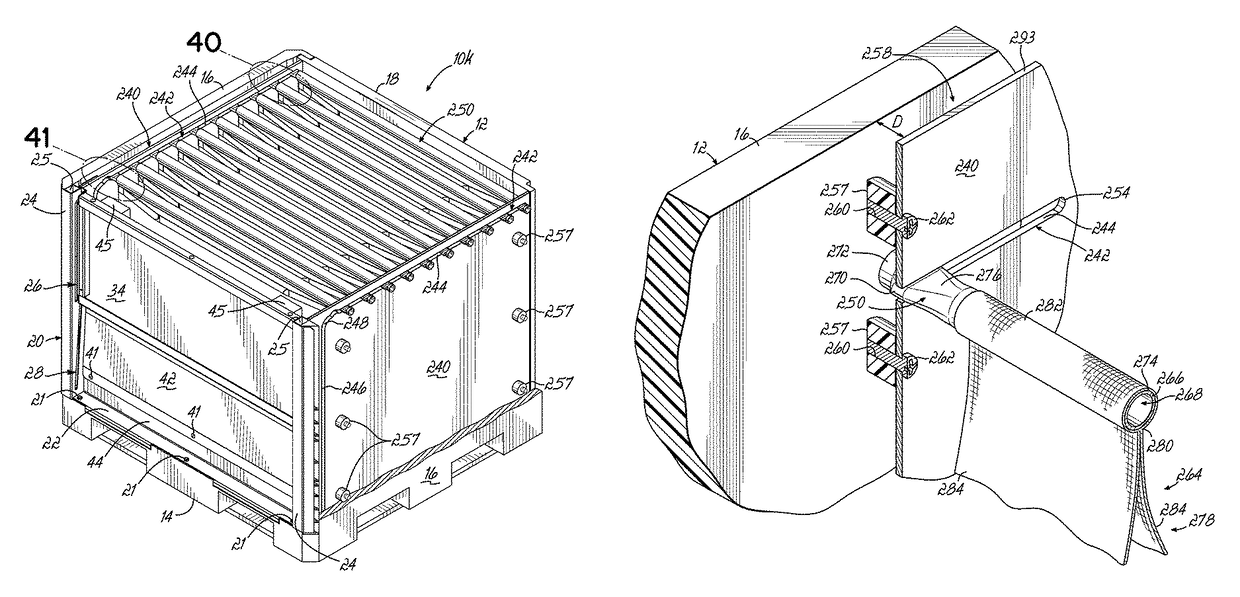 Container having generally L-shaped slotted tracks to facilitate movement of dunnage