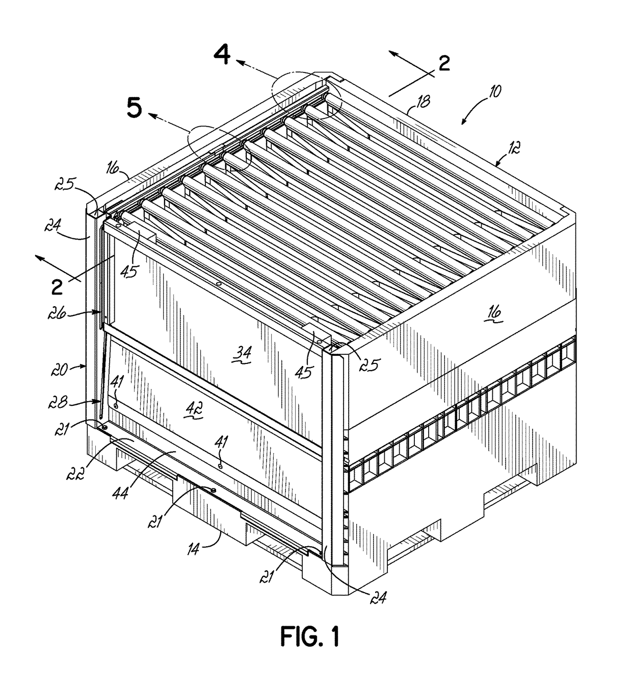 Container having generally L-shaped slotted tracks to facilitate movement of dunnage