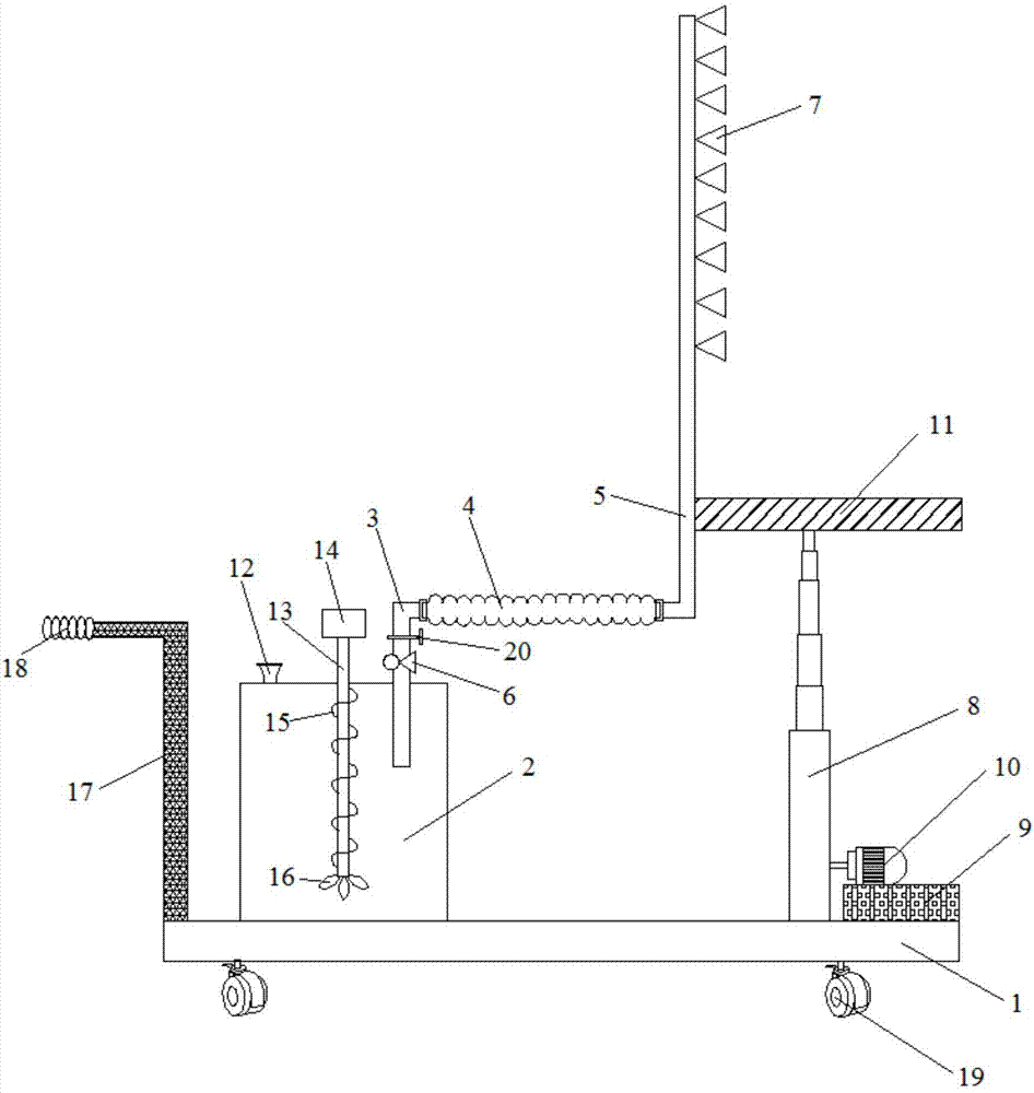 Spraying device for spraying pesticide and foliage fertilizer on sweet persimmon trees