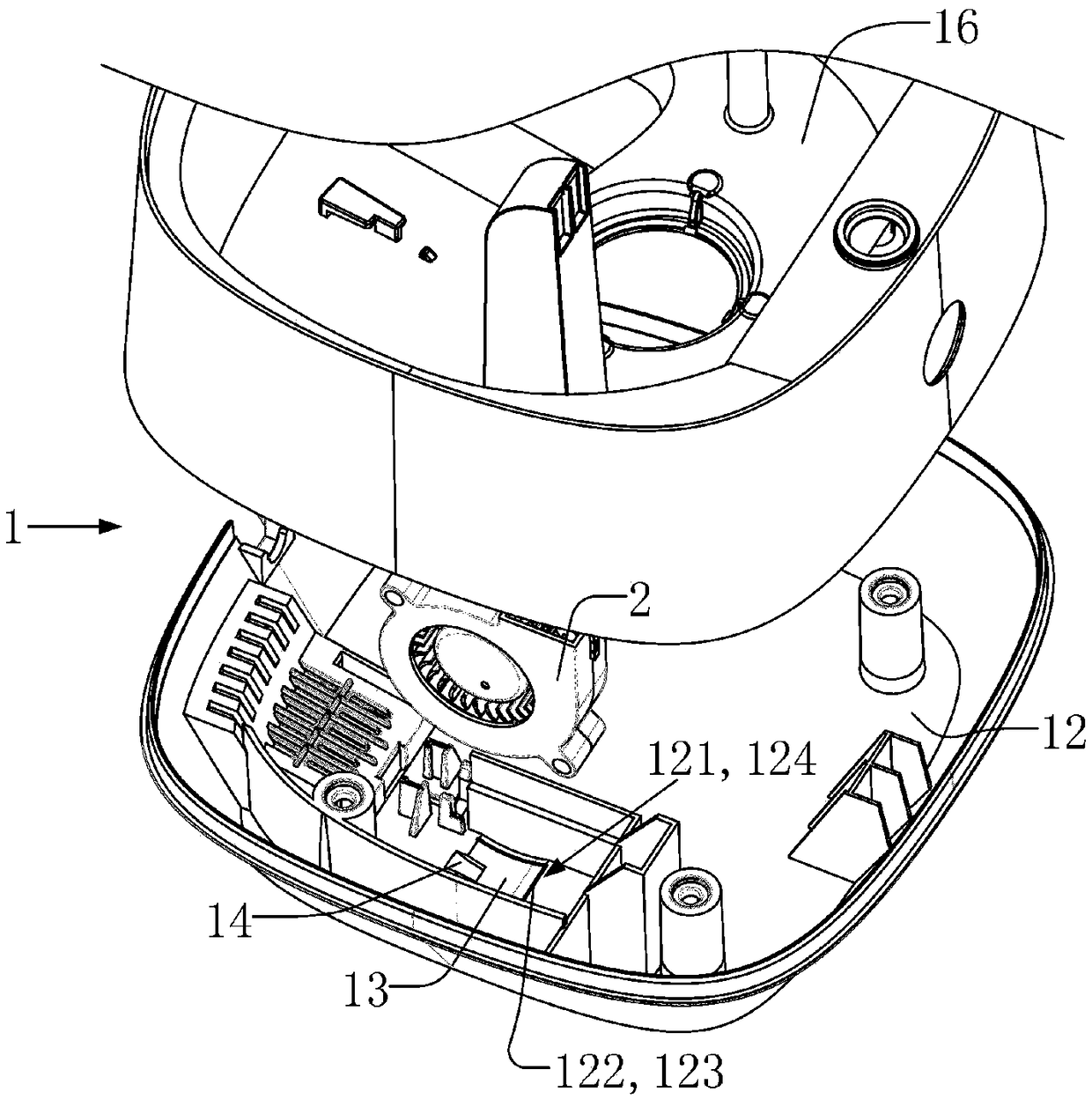 Draught fan assembling structure and humidifier