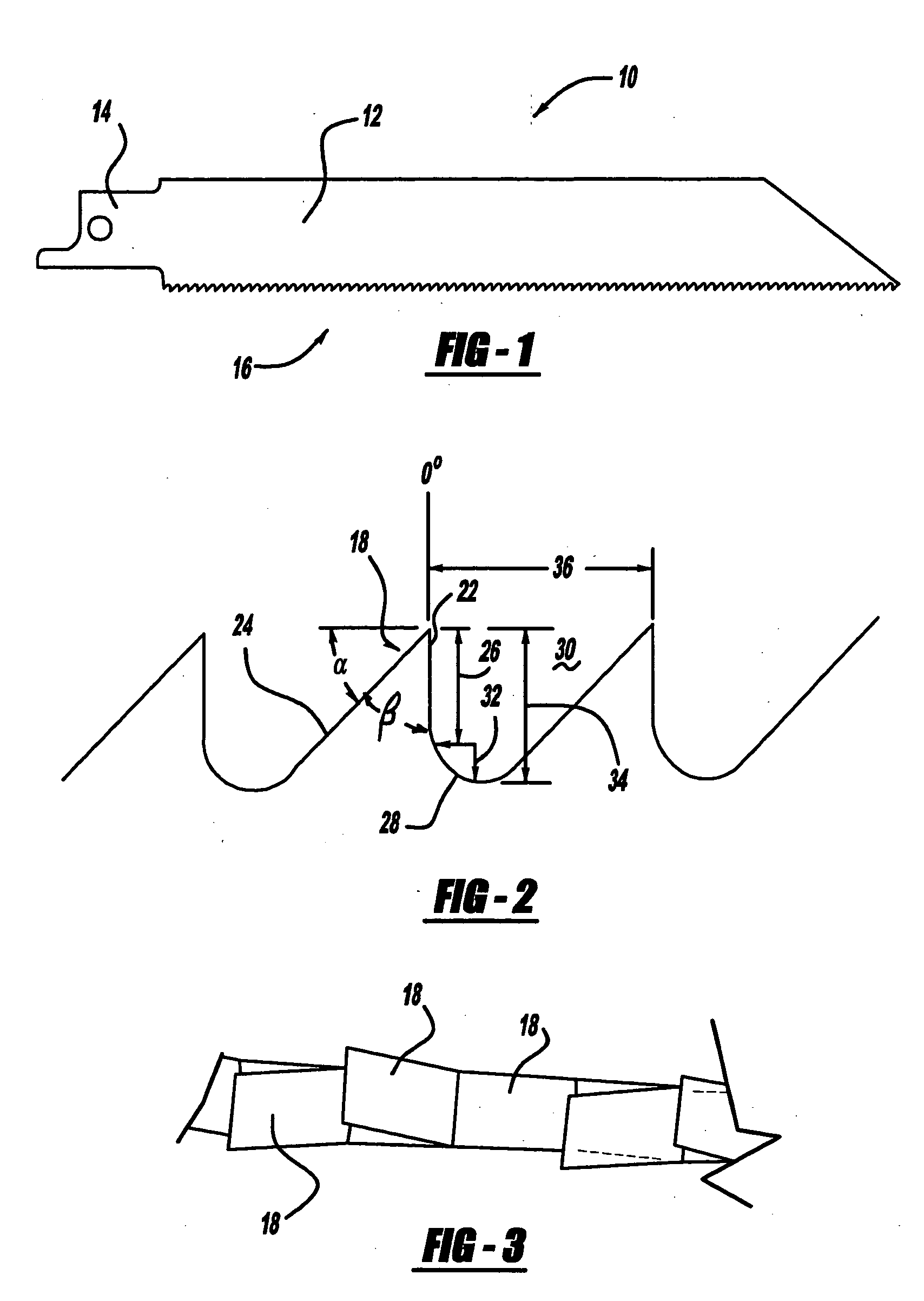 Tooth form design for reciprocating saw blade