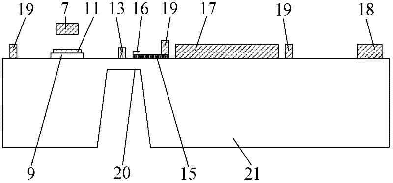 Five-port capacitance type microwave power sensor based on micro mechanical clamped beam