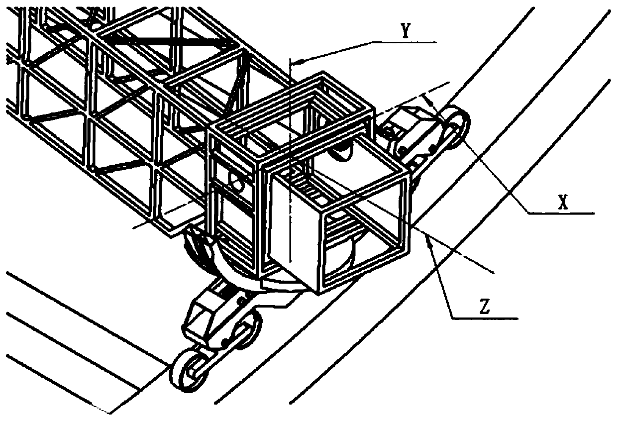 Bridge inspection vehicle door frame system applicable to variable gradient running