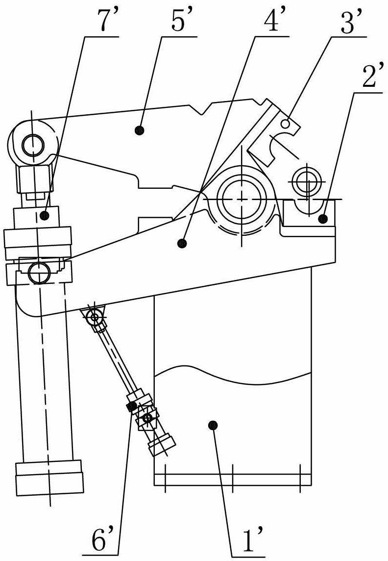 Three-claw opening-shrinking machine synchronized through connecting rods