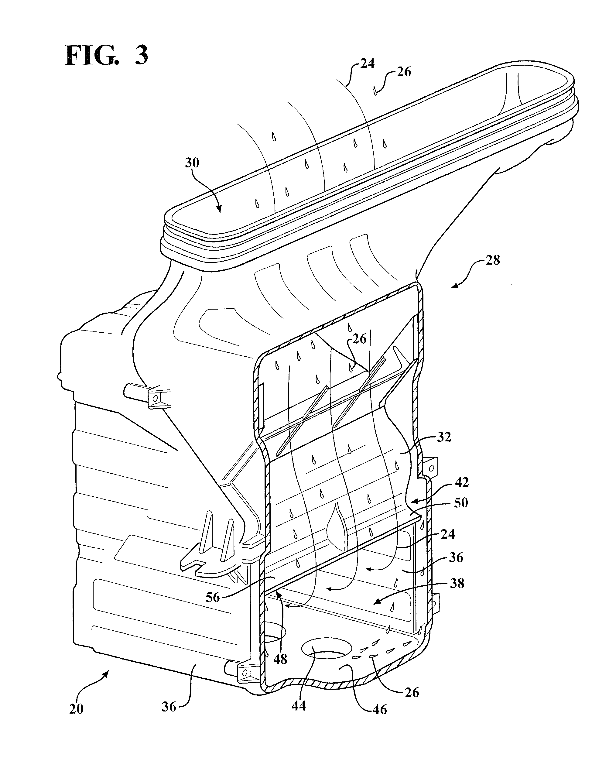 Water separator having a gutter