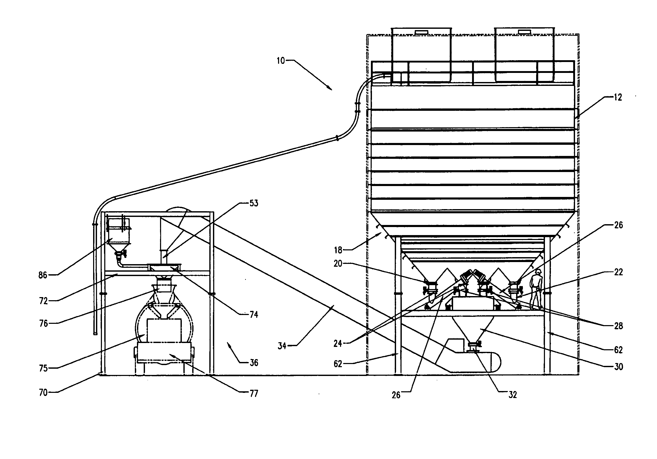 Low profile mixing plant for particulate materials