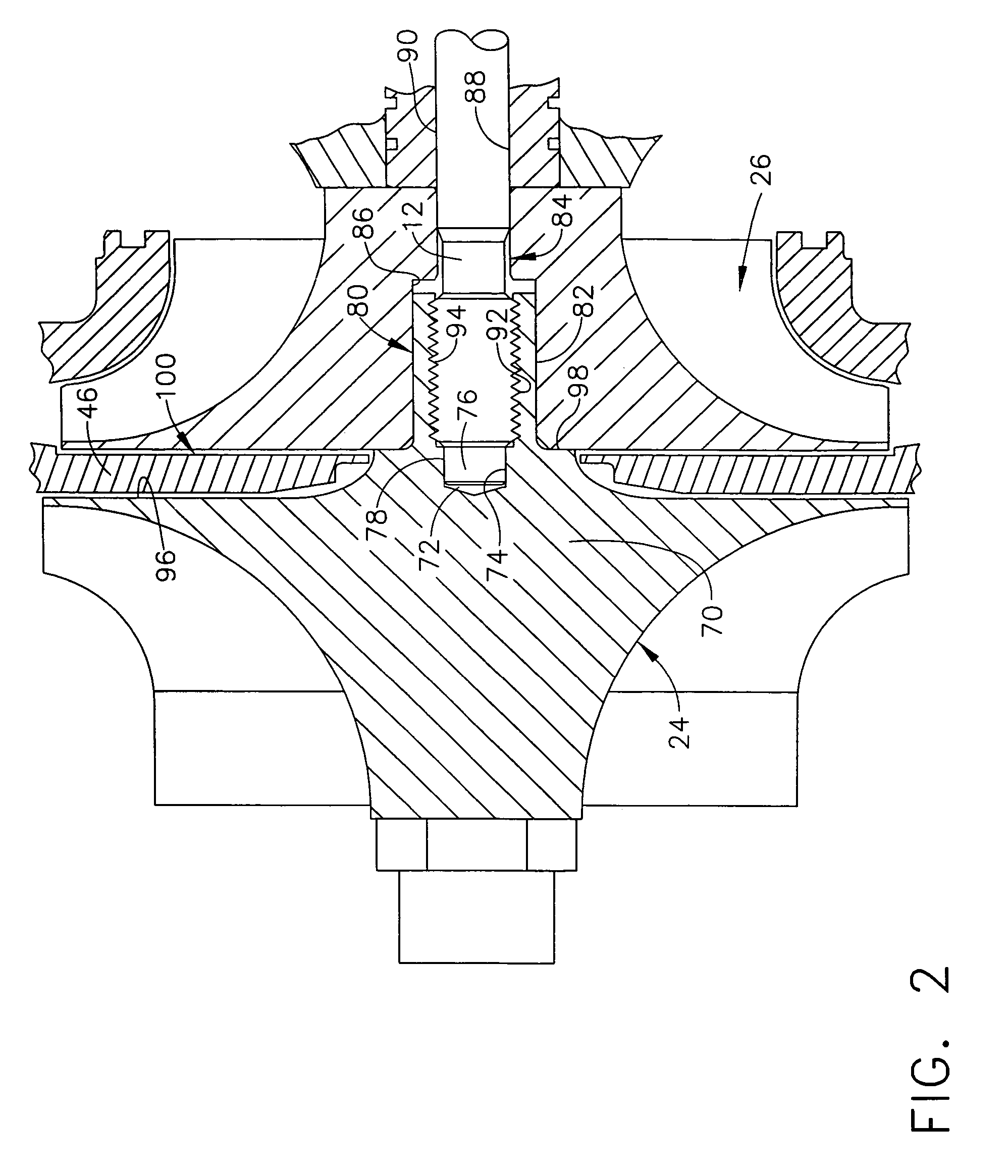 Turbocharger having two-stage compressor with boreless first-stage impeller