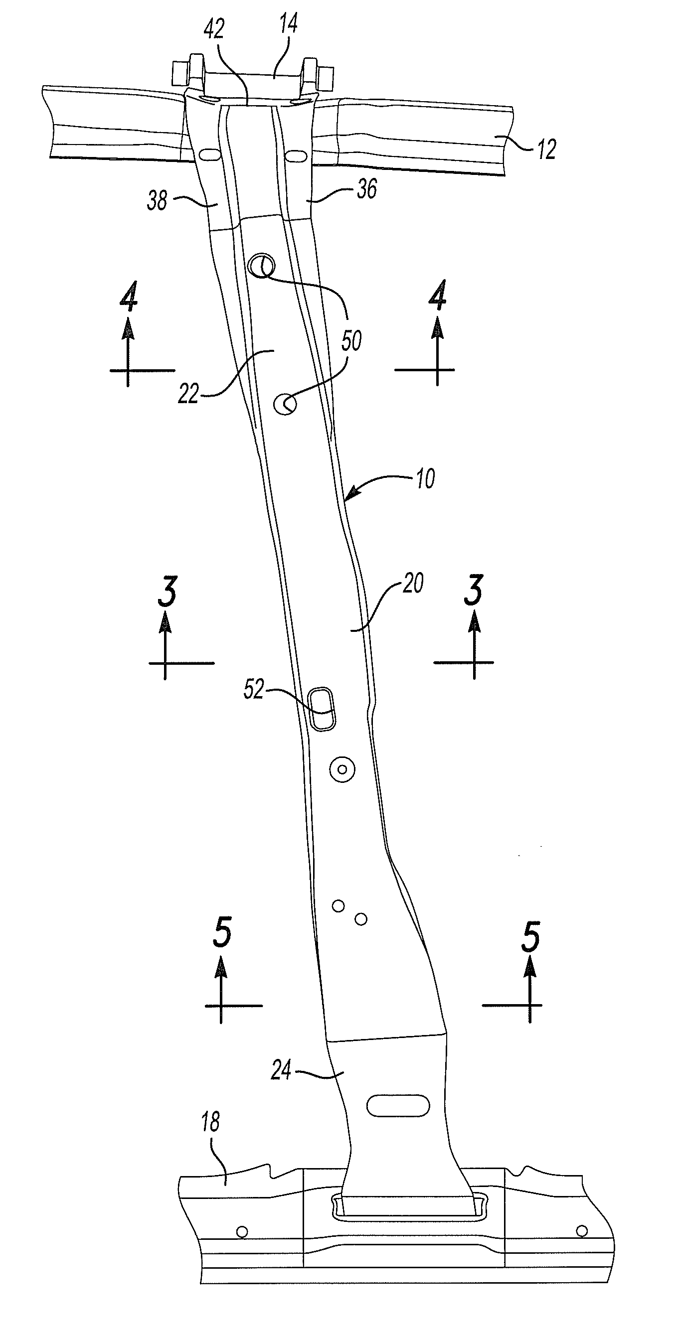 Unitary hydroformed roof support pillar