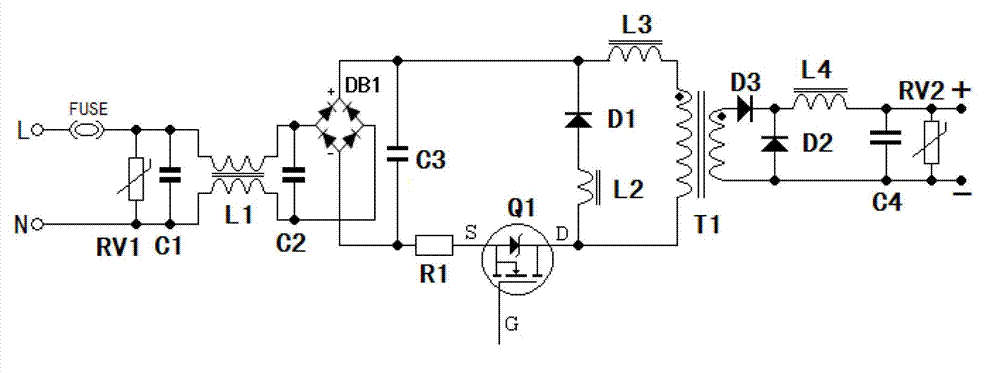 Series topological light-emitting diode (LED) switching power circuit