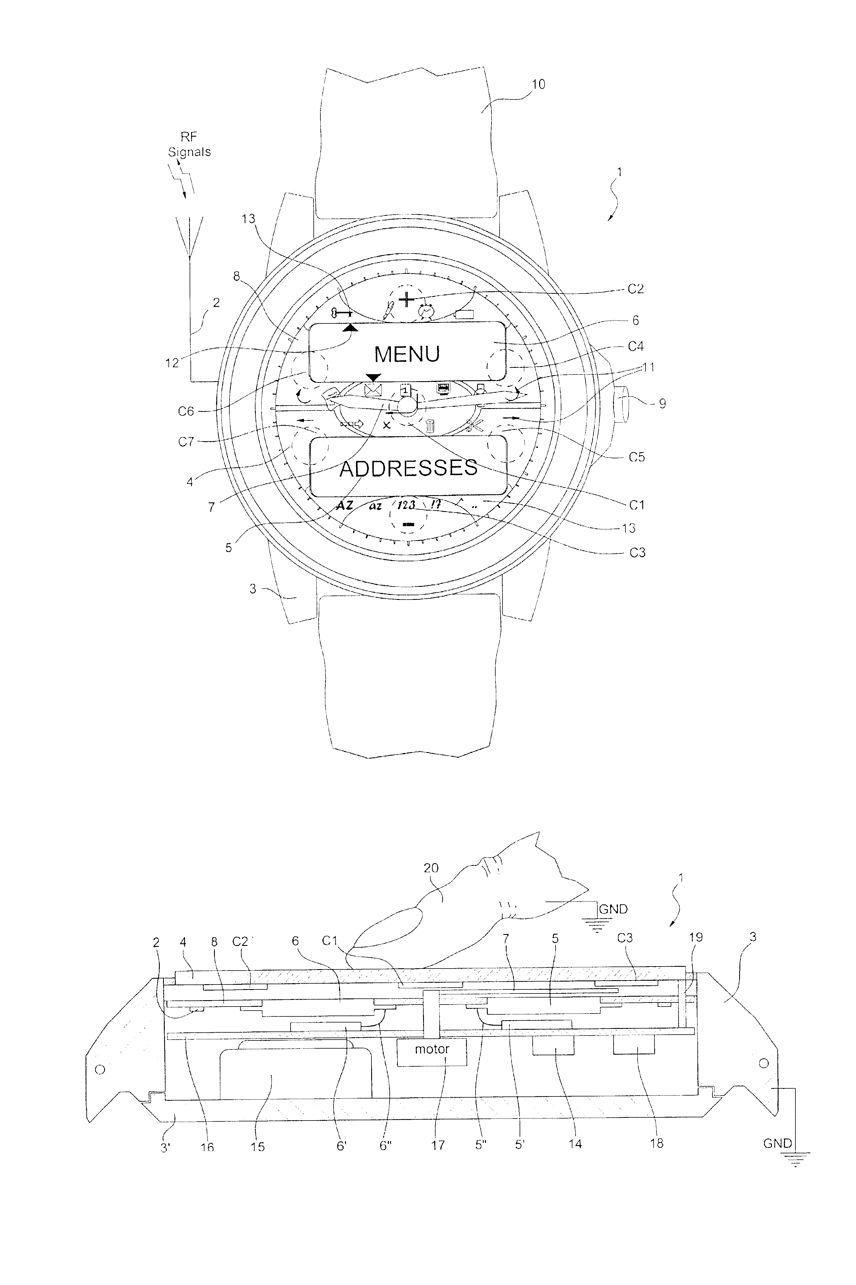 Manual control device for executing functions of an electronic watch