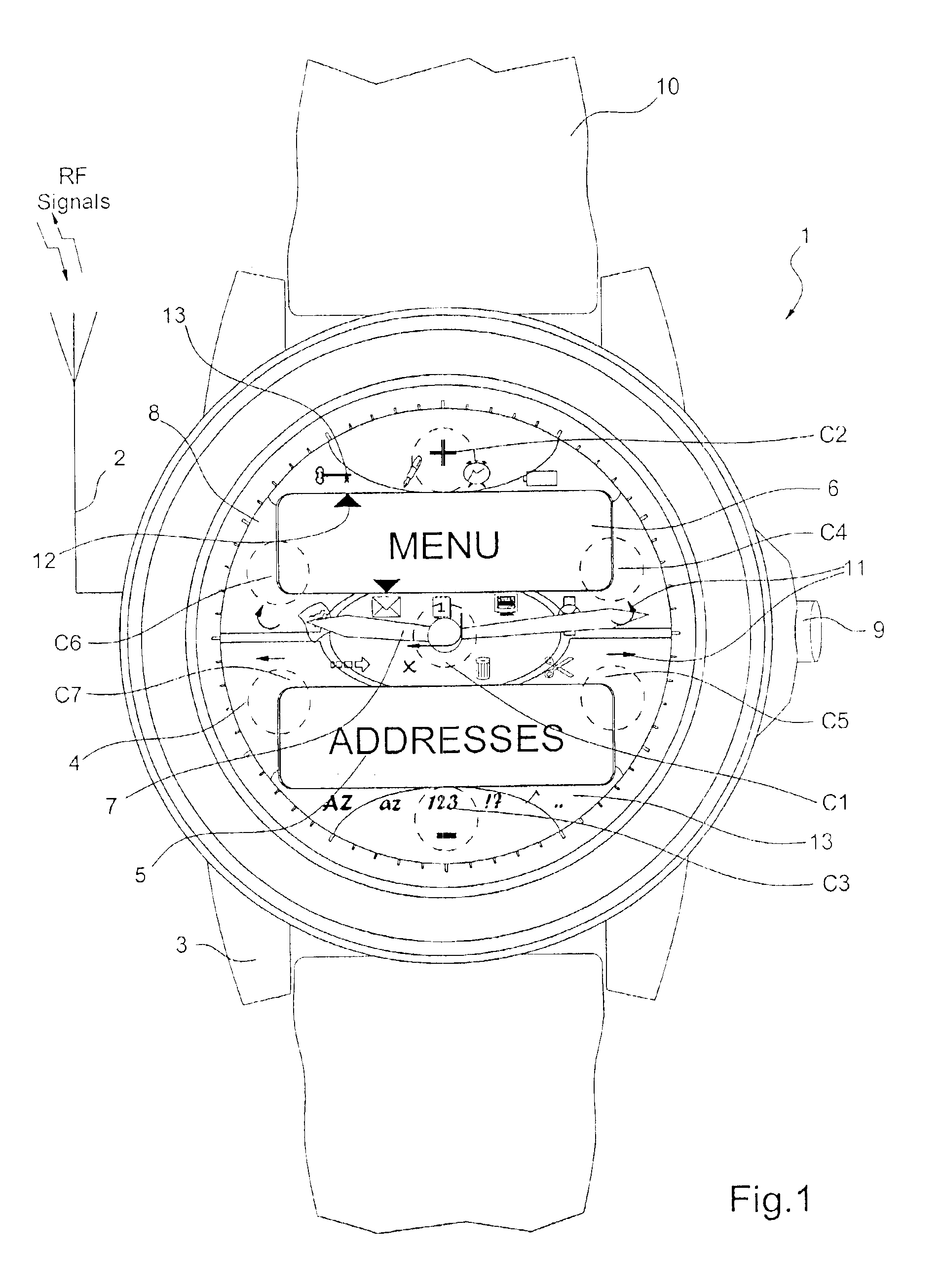 Manual control device for executing functions of an electronic watch