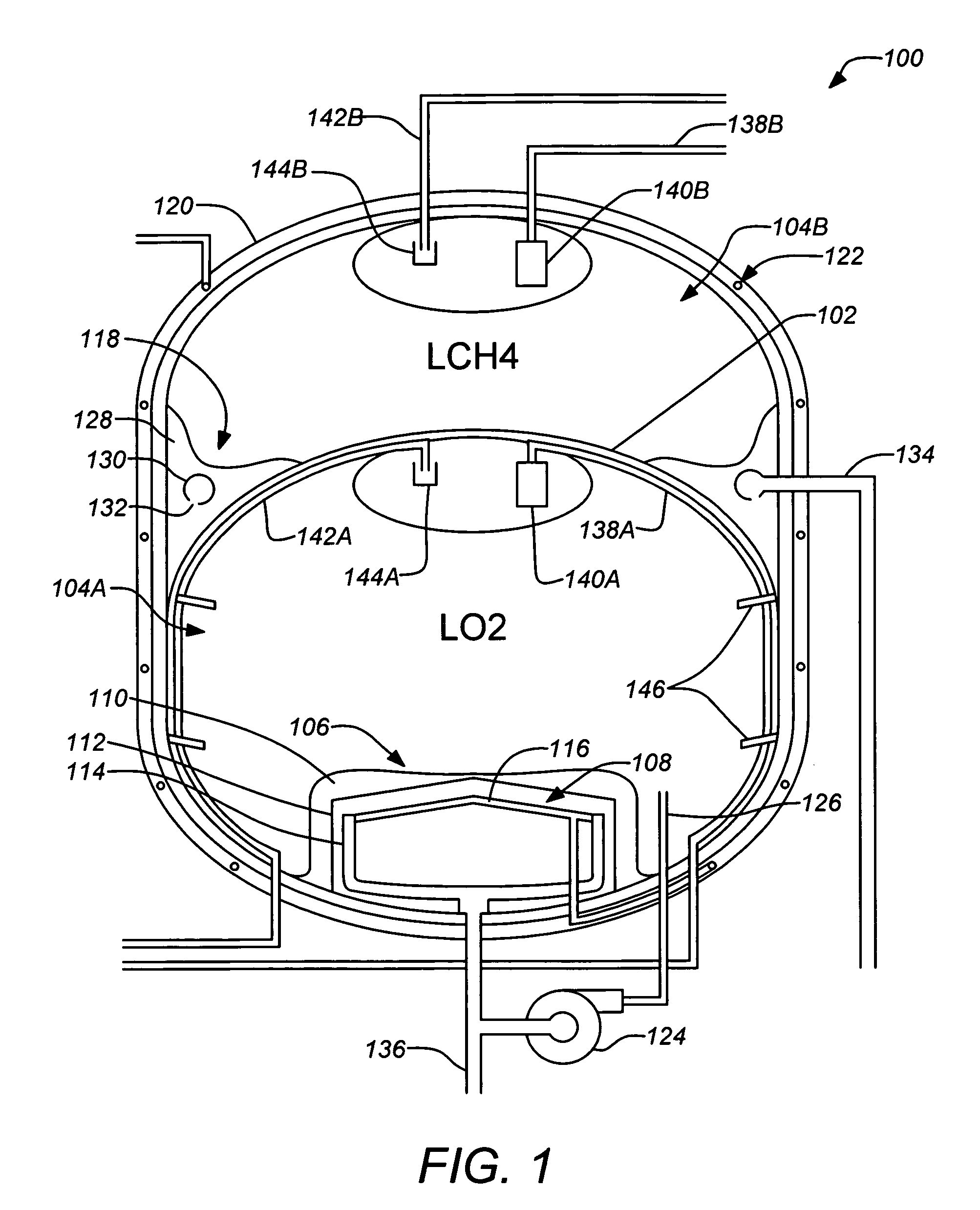 Thermally coupled liquid oxygen and liquid methane storage vessel