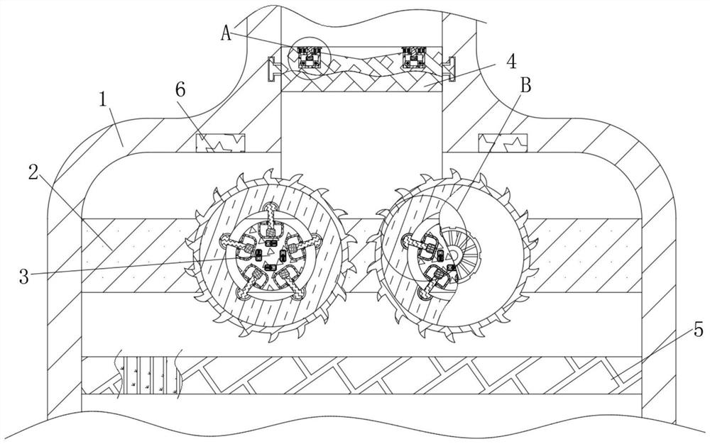 Domestic sewage filtering treatment device suitable for crushing wheels with different specifications