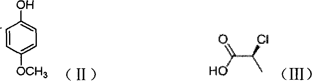 Industrial method for synthesizing 2-(4-methoxyphenoxy)-propionic acid through phase transfer