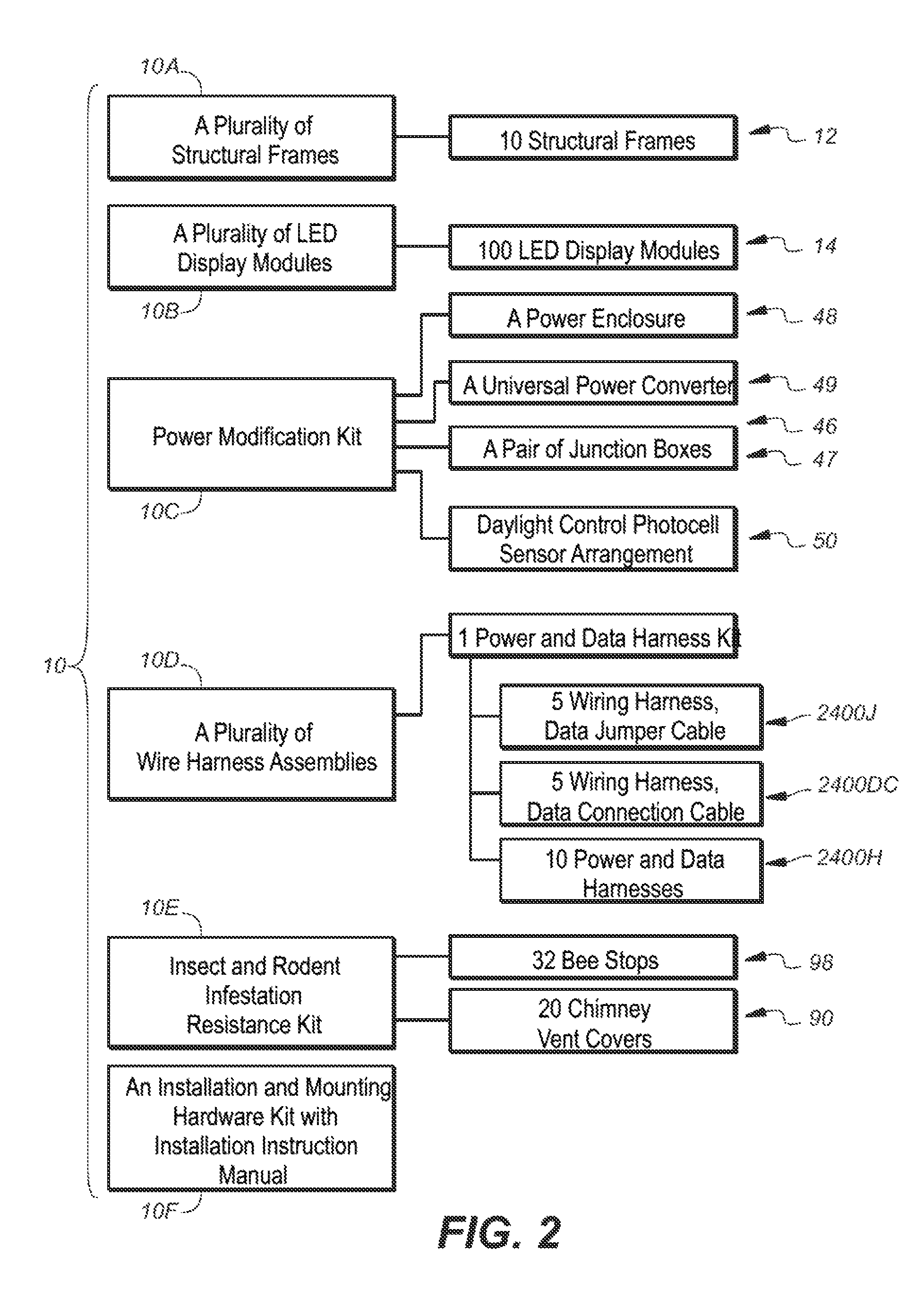 Sign construction with sectional sign assemblies and installation kit and method of using same