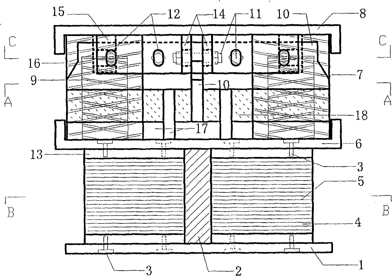 Three-way shock-absorbing stand with variable rigidity and damping