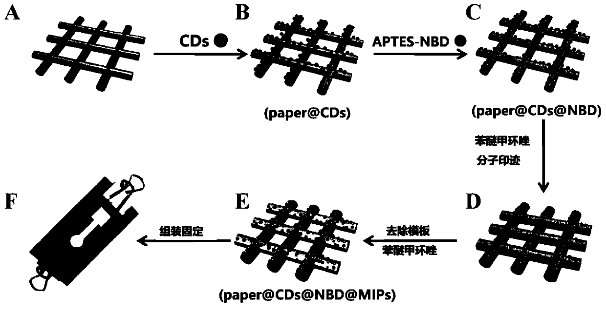 Ratio type fluorescent molecularly imprinted paper chip, preparation method and application thereof