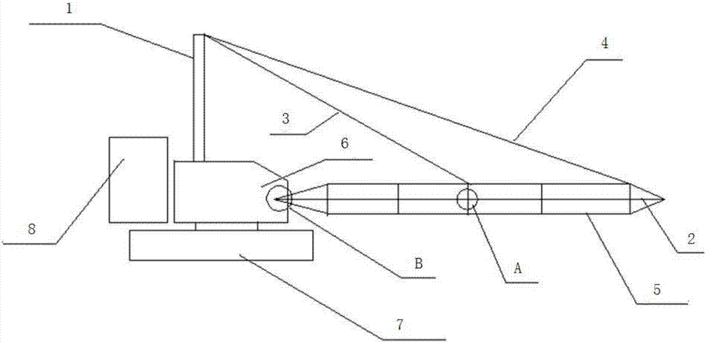 Method and device for online real-time measurement of the lower deflection of the middle section of the boom