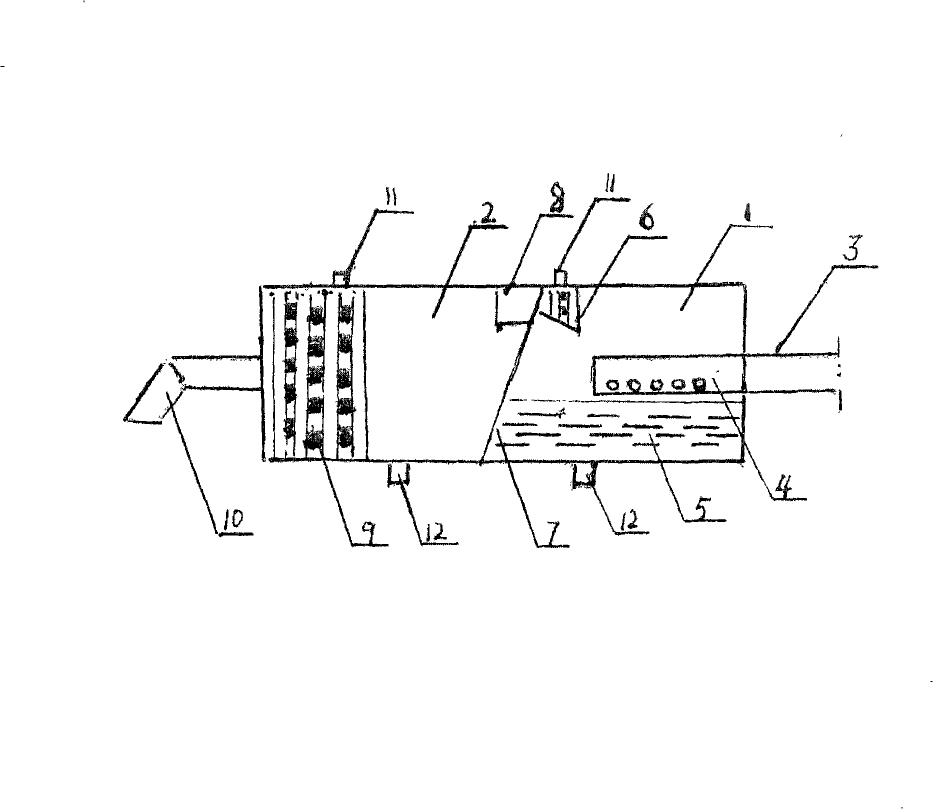 Internal combustion engine noise elimination, waste gas purification, discharging device