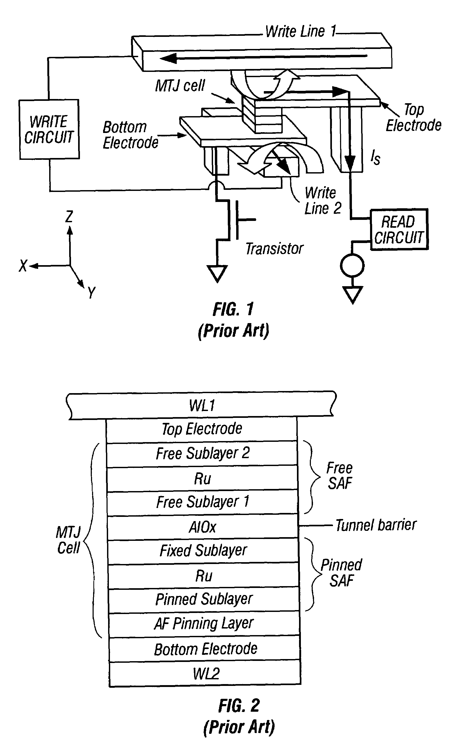 Magnetic random access memory with three or more stacked toggle memory cells and method for writing a selected cell