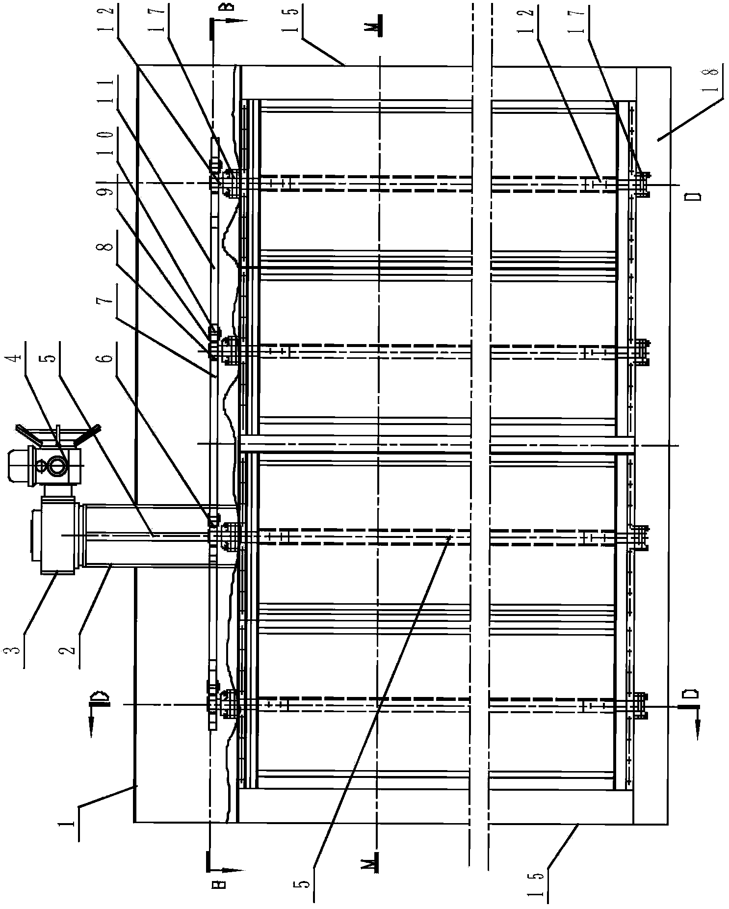 Transmission device for escape door of mine