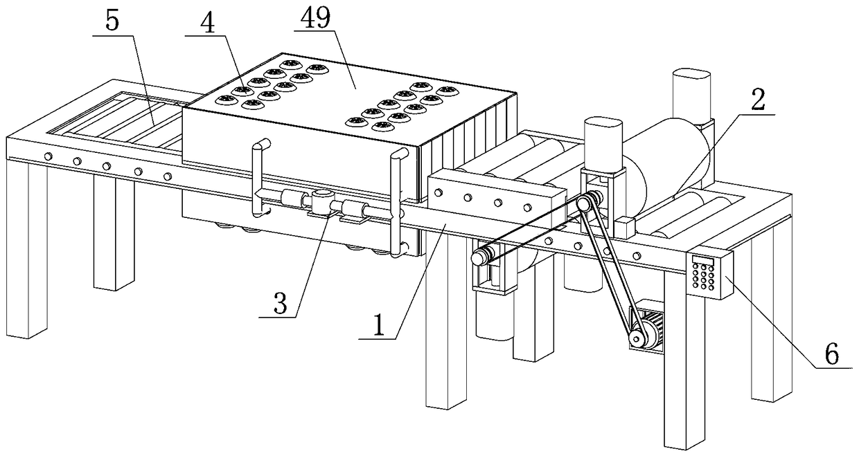 An integrated production line for wood floor embossing, spraying, drying