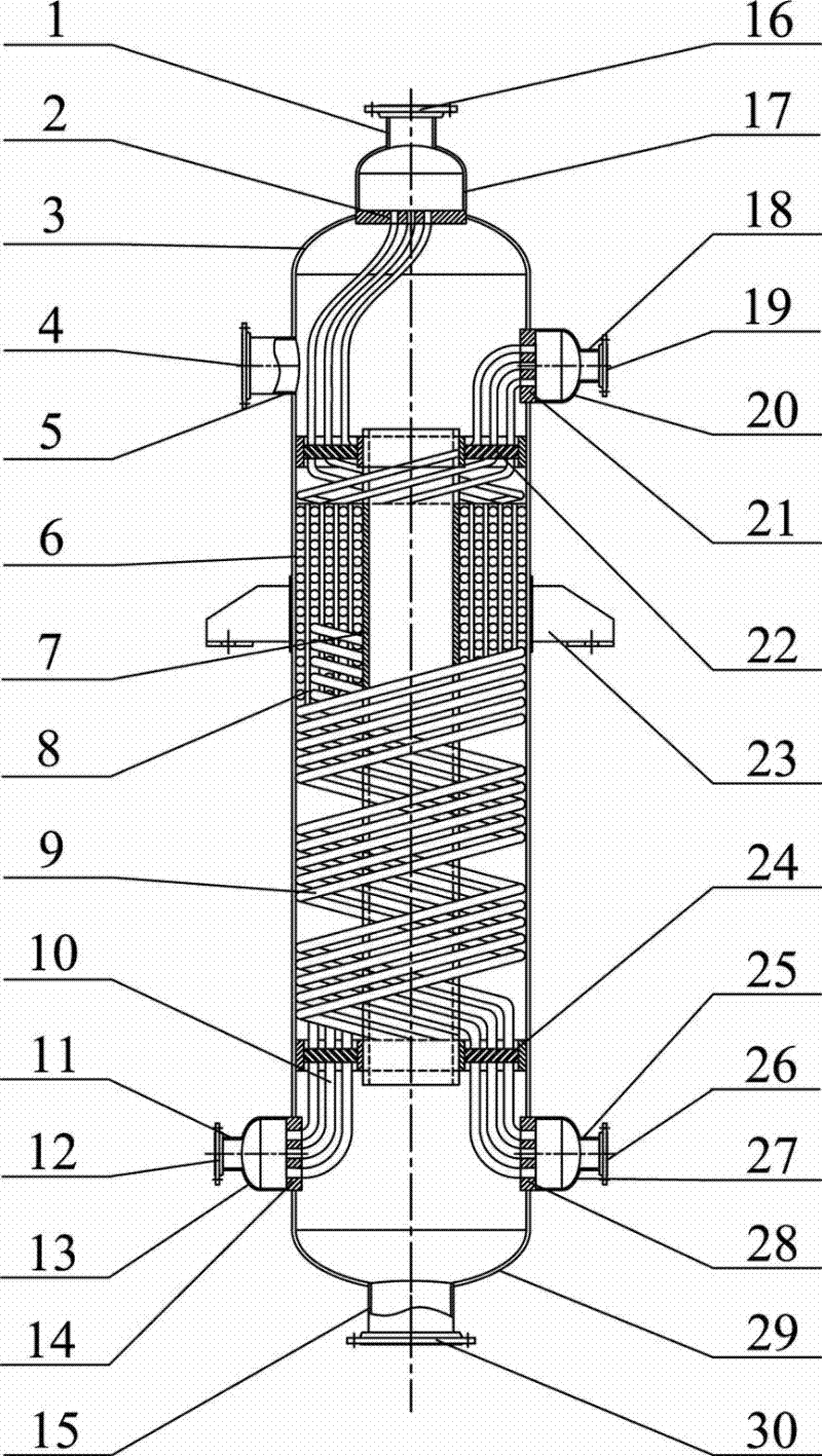 Liquefied natural gas (LNG) low temperature liquefied three-level refrigeration spiral wound tube type heat exchanger