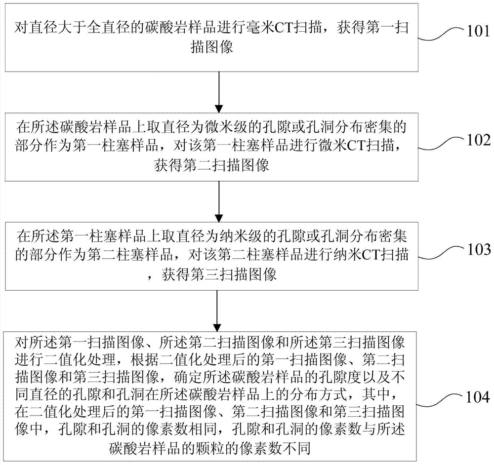 Method and device for determining multi-scale pore characteristics of carbonate rocks