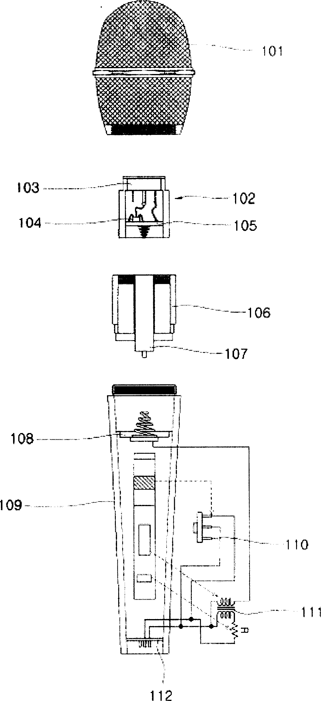 Microphone circuit and hand-held microphone comprising same