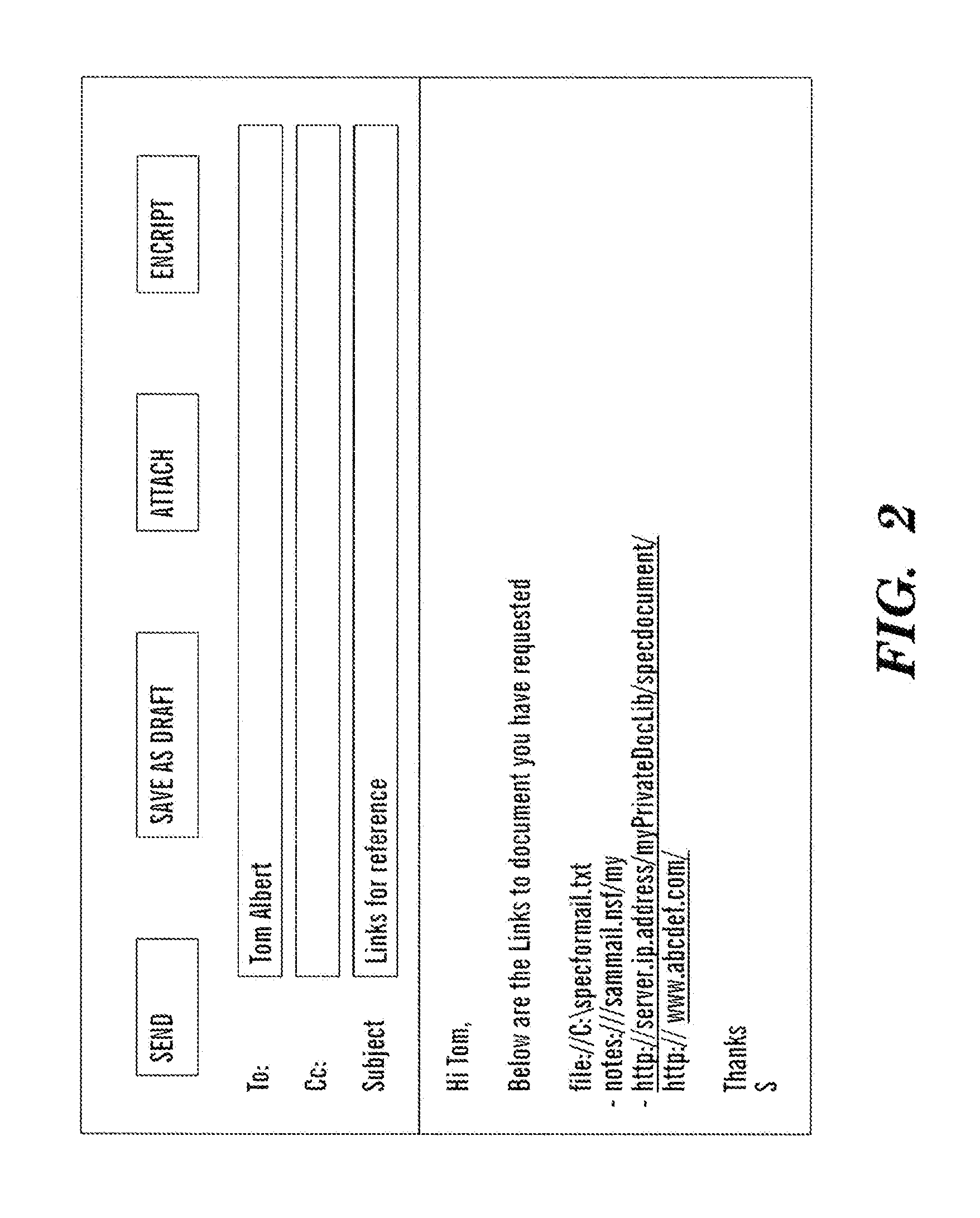 Method, computer program product, and user interface for making non-shared linked documents in electronic messages accessible to recipients