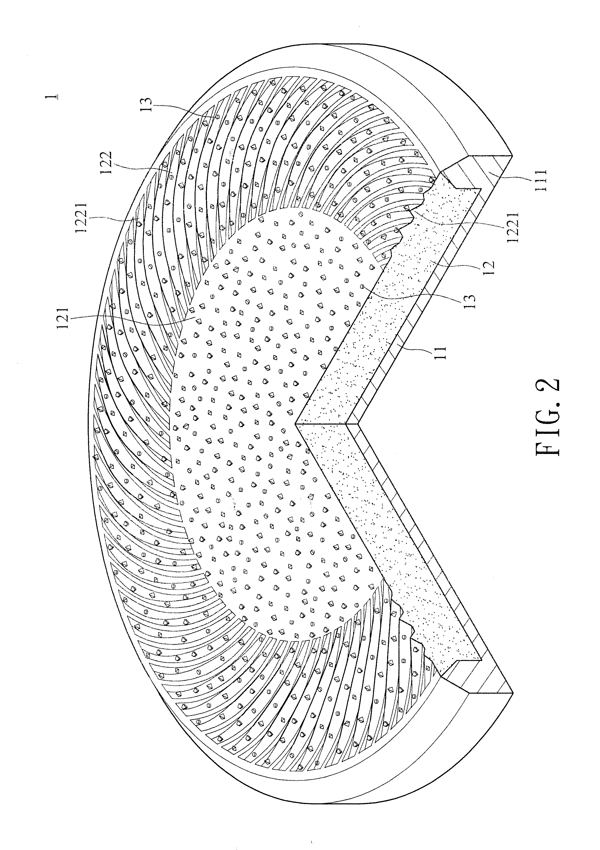 Arc blade-shaped processing surface structure of pad conditioner and manufacturing mold structure thereof