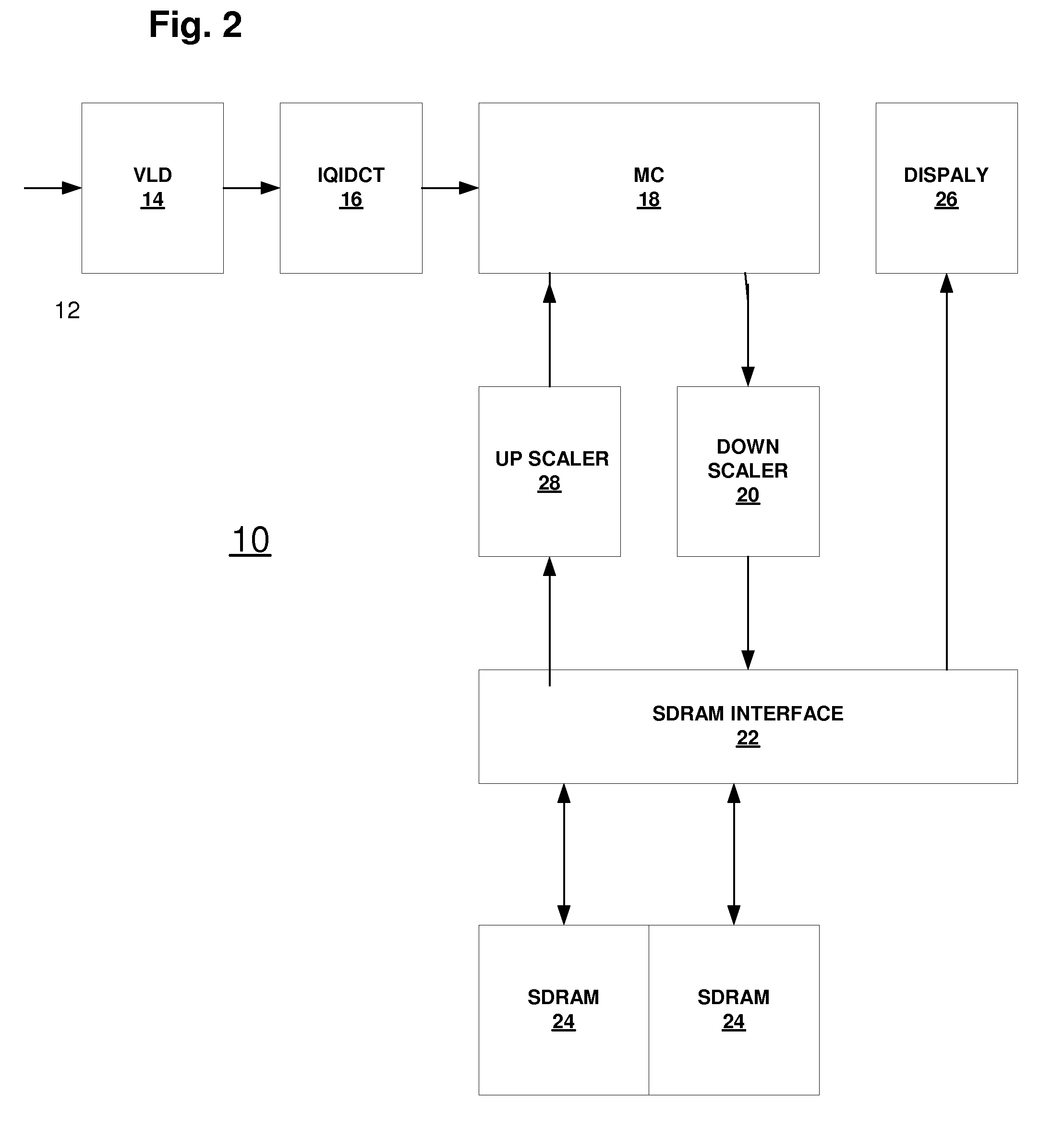 Method and apparatus for decoding of video signals having reduced memory and a novel method for output therefore