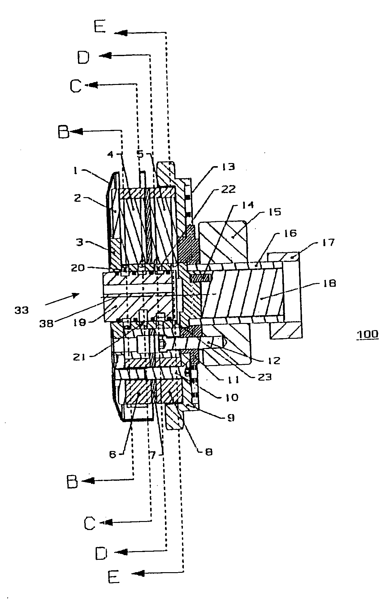 Doubled cam shaft adjuster in layered construction