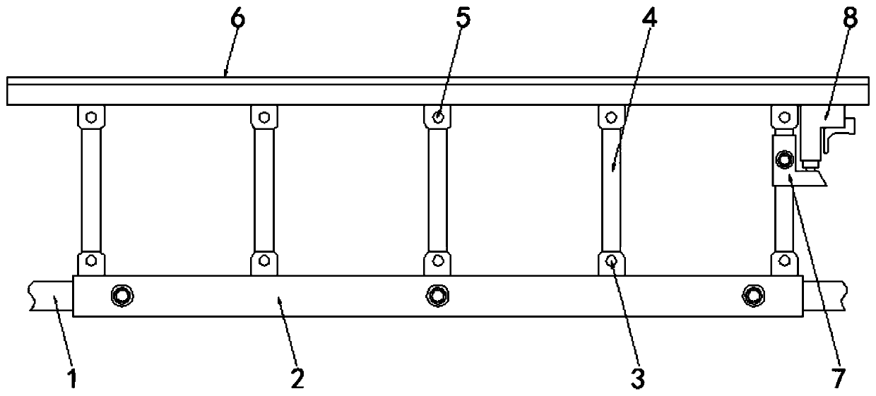 Handrail adjusting device for medical bed based on toothed bar principle