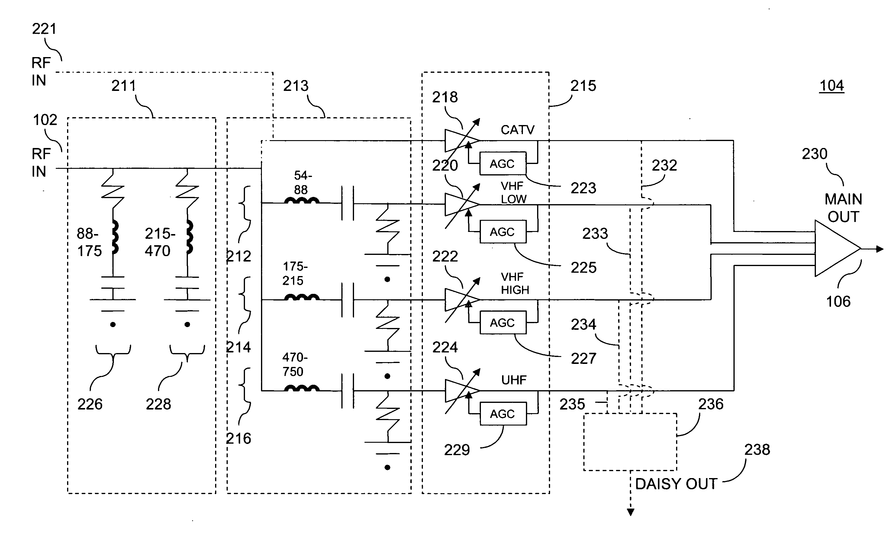 Front-end integrated circuit for television receivers