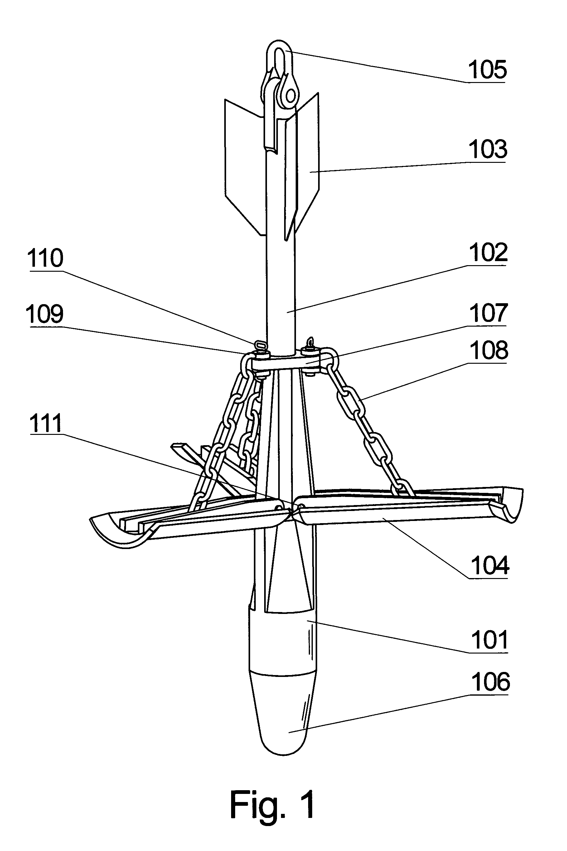 Folding torpedo anchor for marine moorings