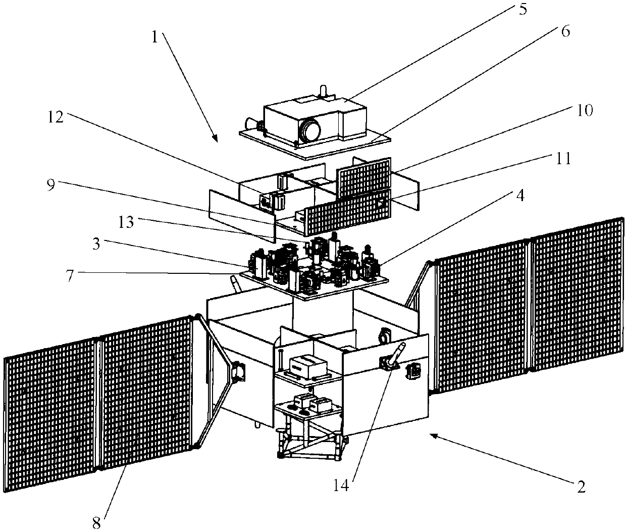 Sun inertia pointing master-slave non-contact dual-super satellite platform