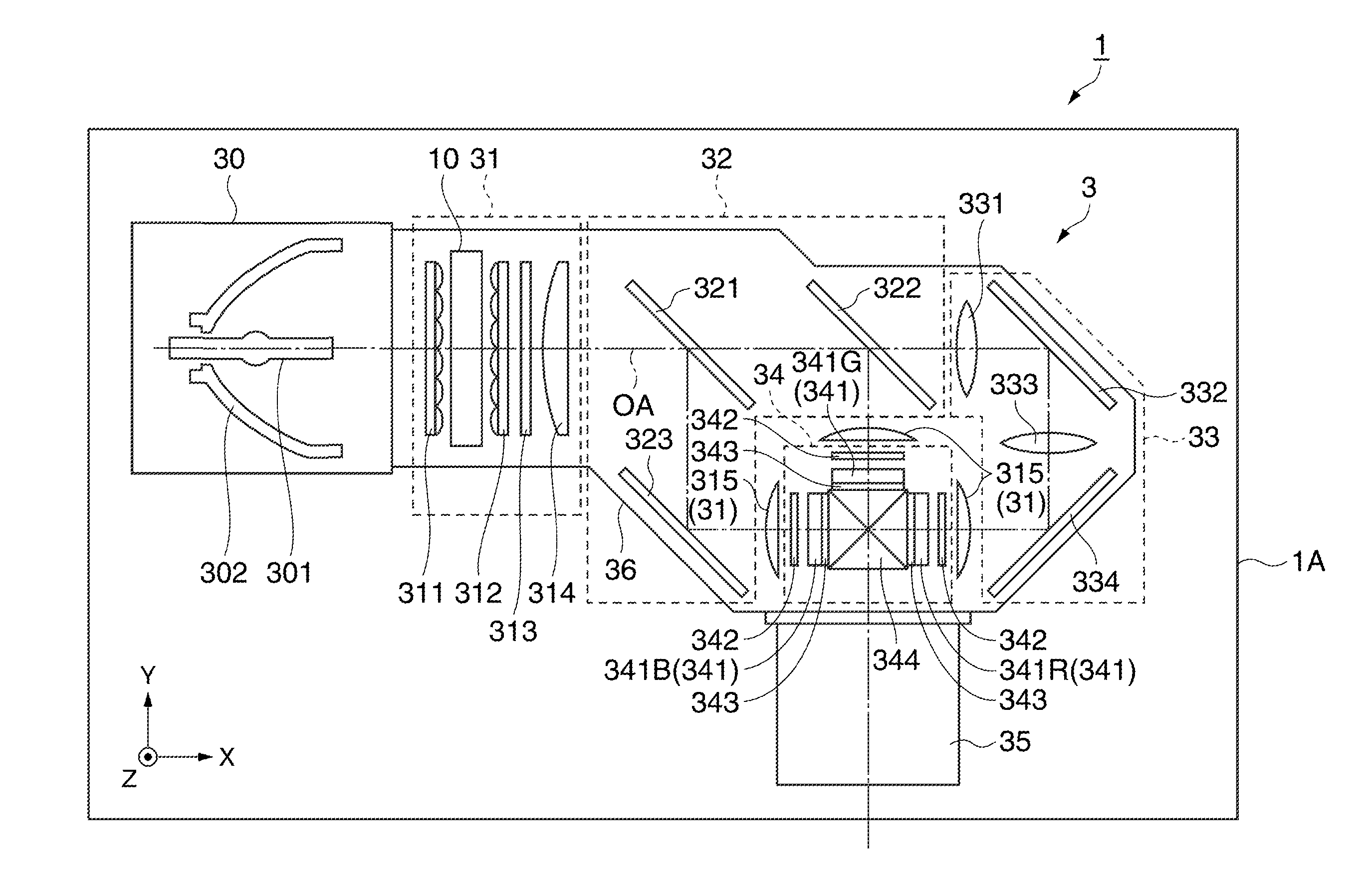 Light-adjusting unit and projector