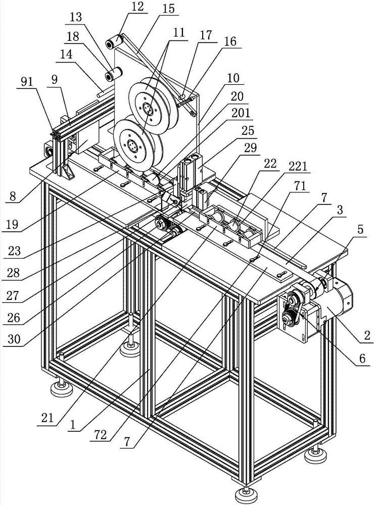 An automatic pasting device for double-sided adhesive tape on cardboard strips