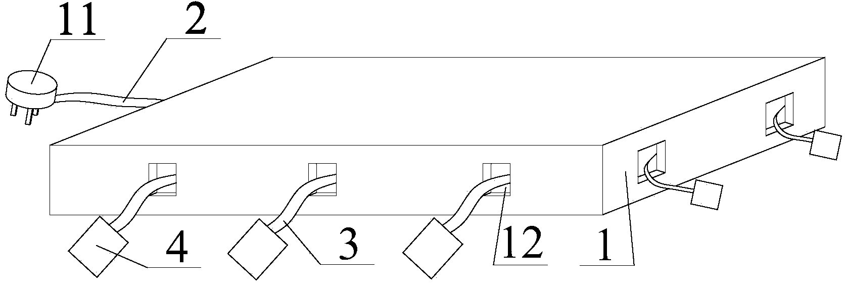 Wiring board with power source plug wire guide wheel