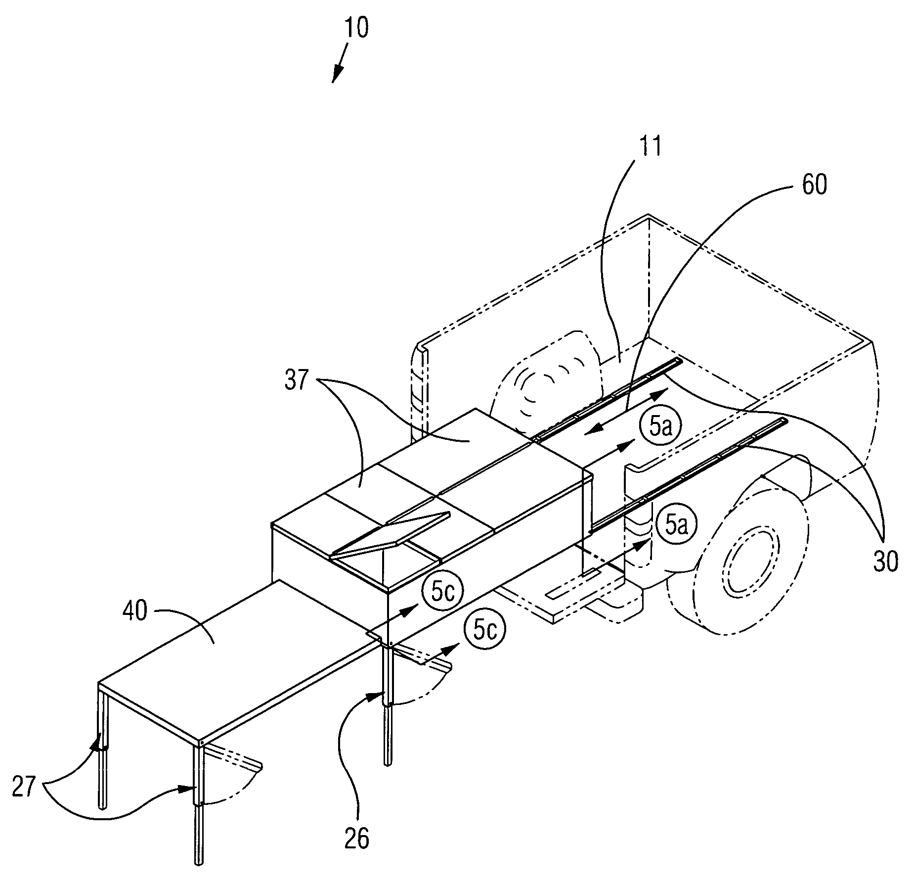 Extendable toolbox for a truck bed and associated method