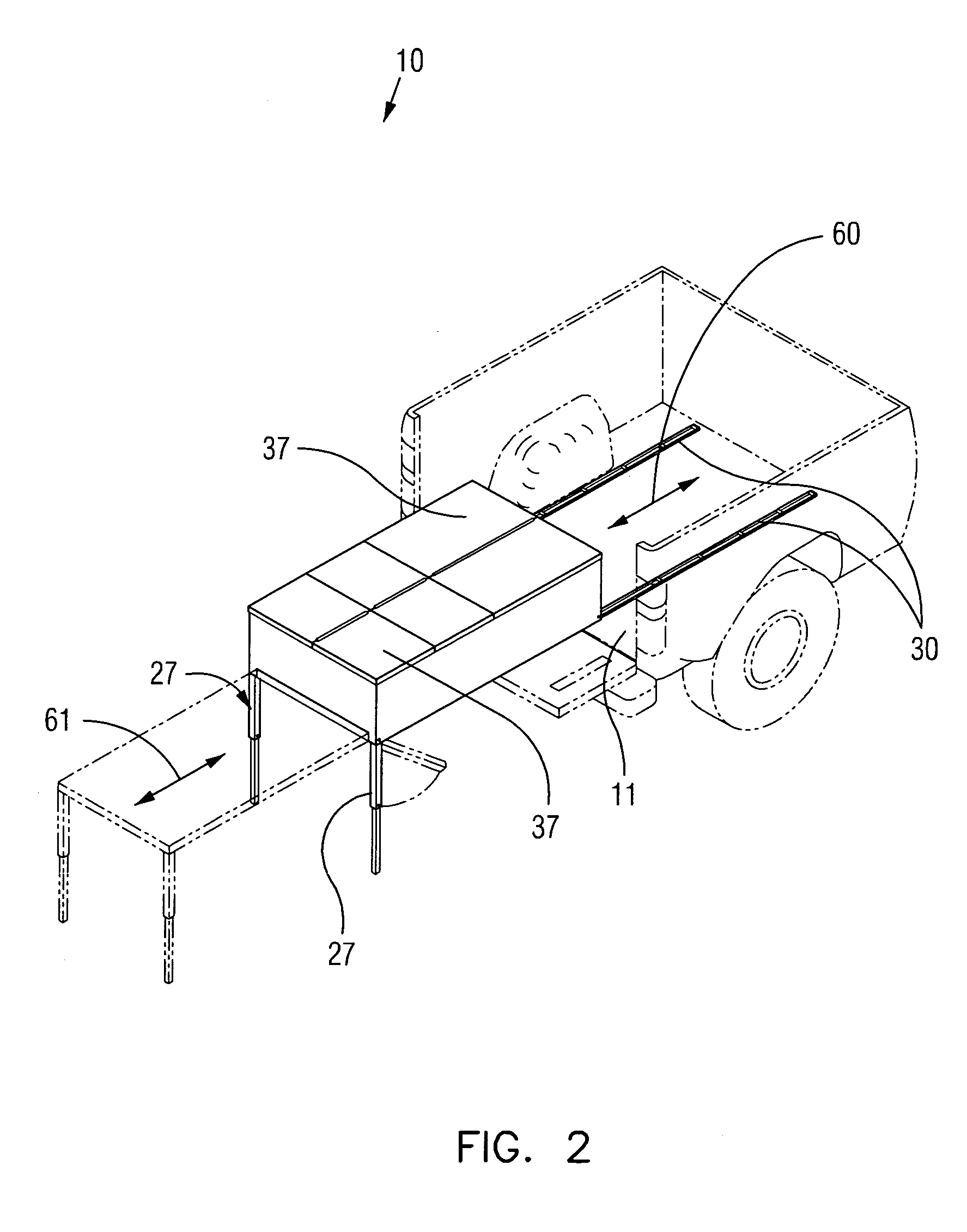 Extendable toolbox for a truck bed and associated method