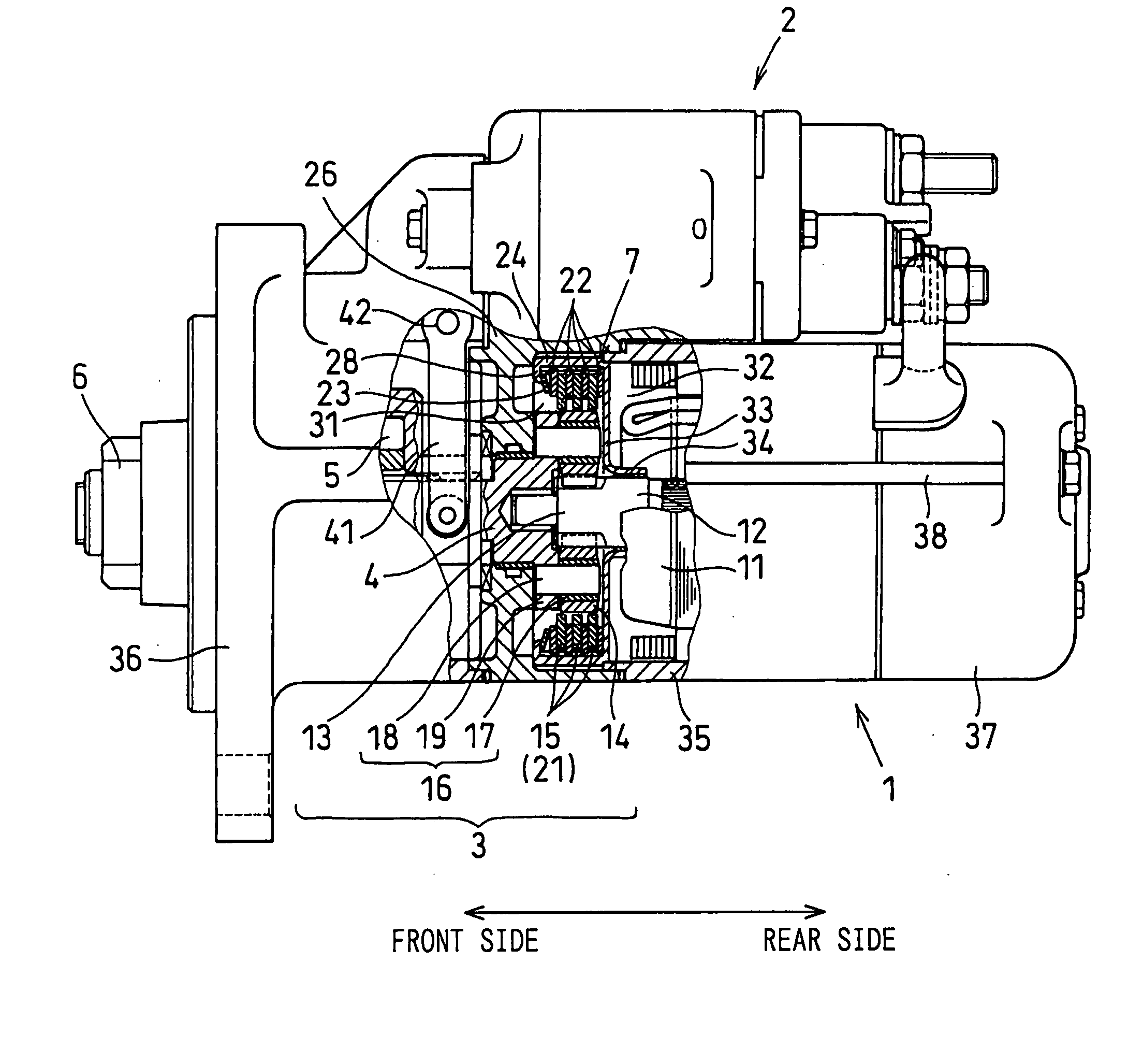 Starter having excessive-torque-absorbing device