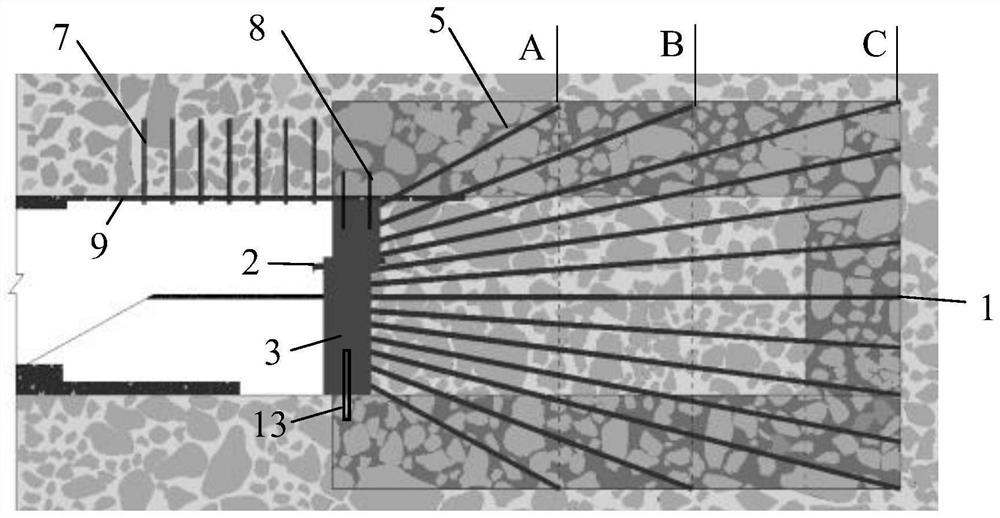 Ice-water accumulation body tunnel surrounding rock reinforcing and excavating method under influence of seasonal rainfall and surrounding rock support