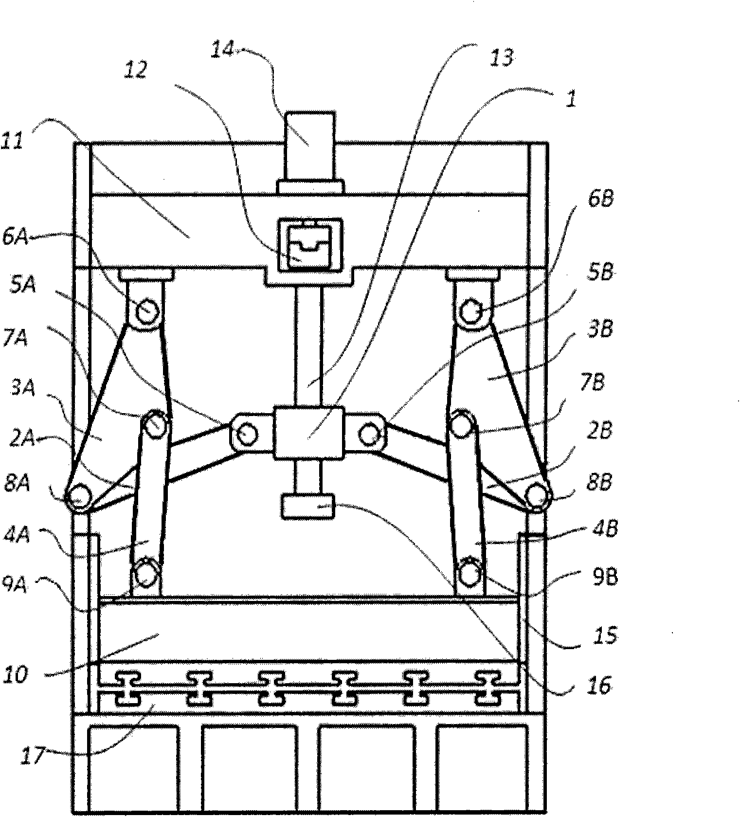 Symmetrical toggle rod pressure transmission mechanism