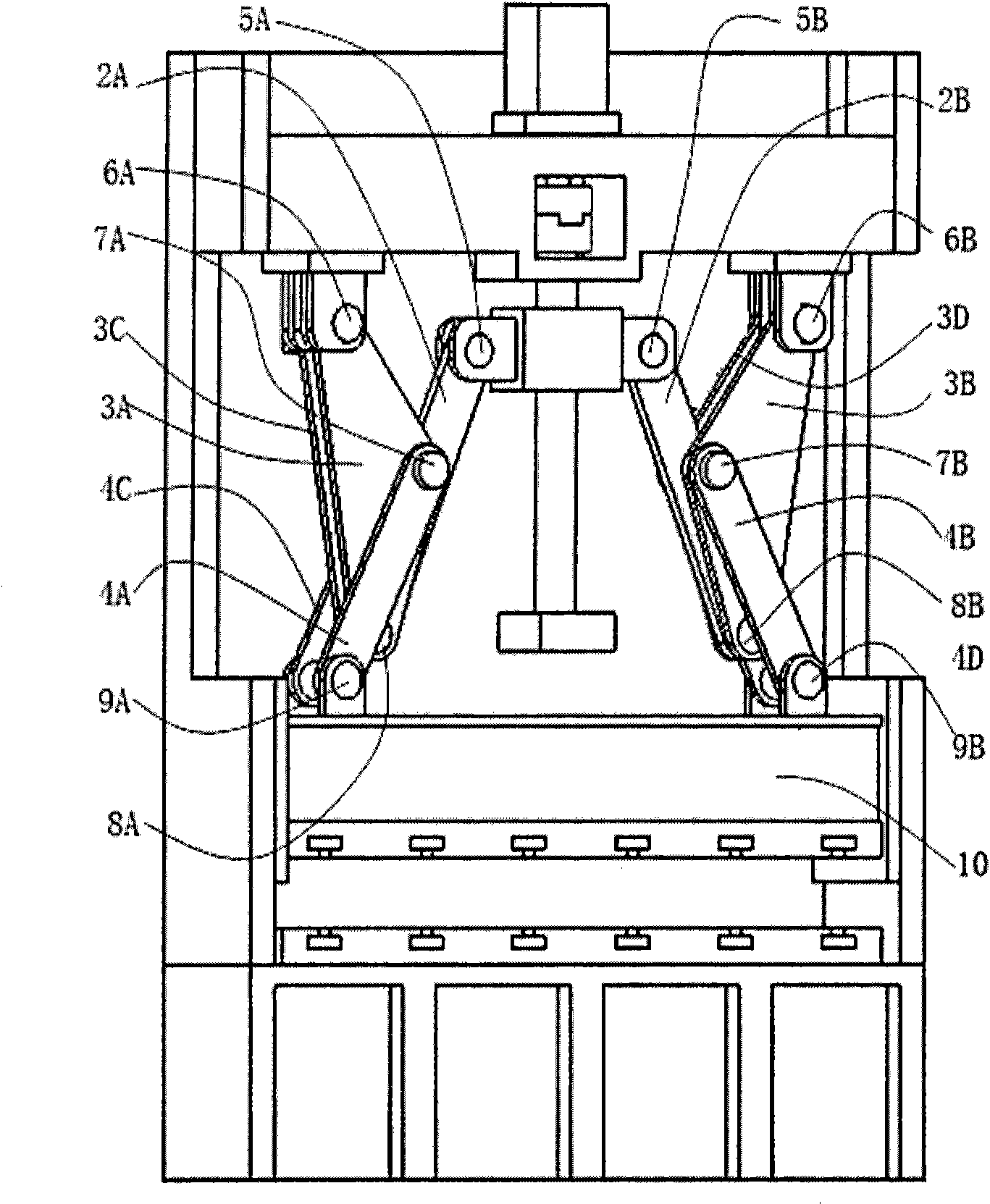 Symmetrical toggle rod pressure transmission mechanism