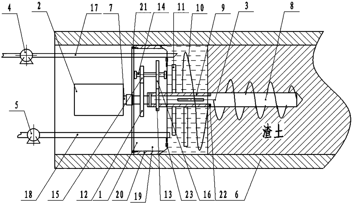 In-pipe waste soil transferring device and method after underground artificial pipe jacking for municipal environmental protection construction